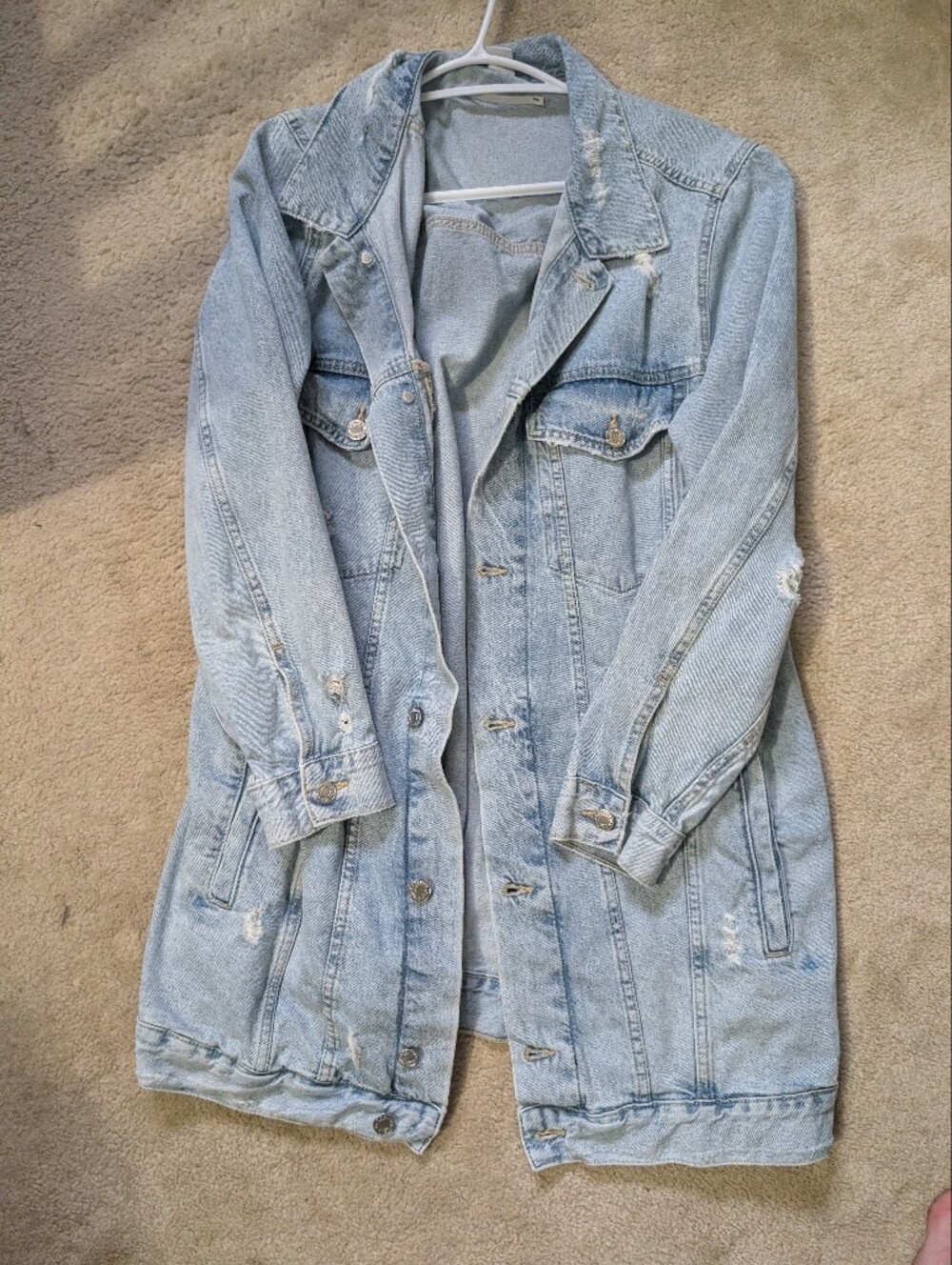 H&M Long Distressed Denim Jacket
